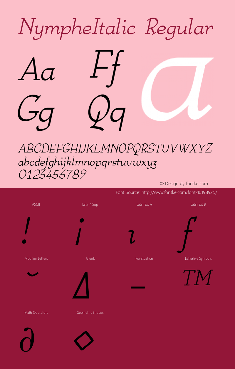 NympheItalic Regular 001.001 Font Sample