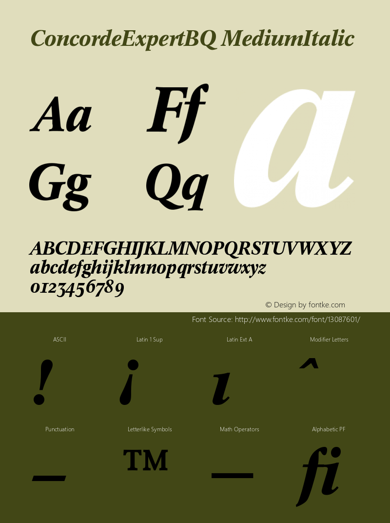 ConcordeExpertBQ MediumItalic Version 001.000 Font Sample