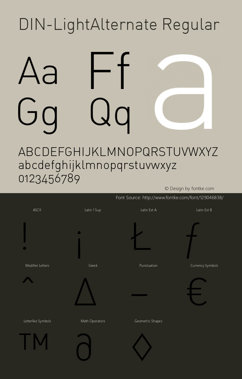 DIN-LightAlternate Version 4.31; 1970 Font Sample