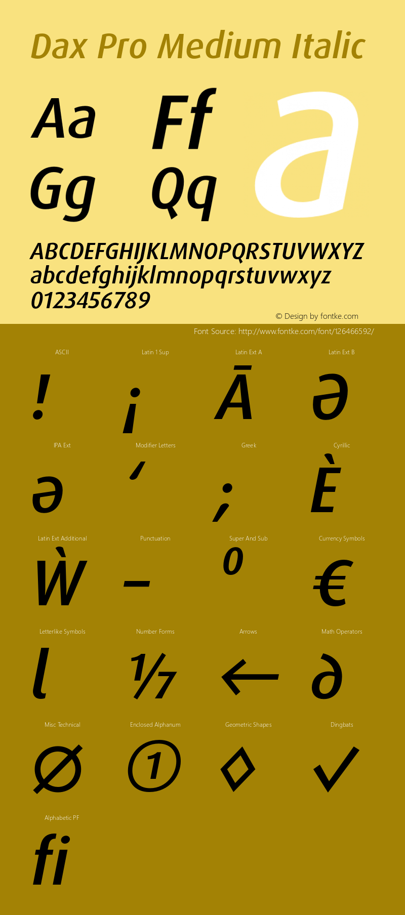 Dax Pro Medium Italic Version 7.504; 2005; Build 1025 Font Sample