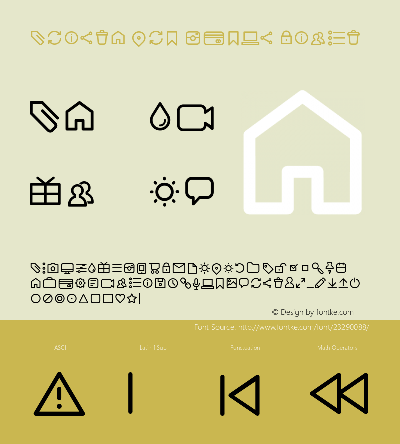 Arista Pro Icons Light Version 1.000 Font Sample