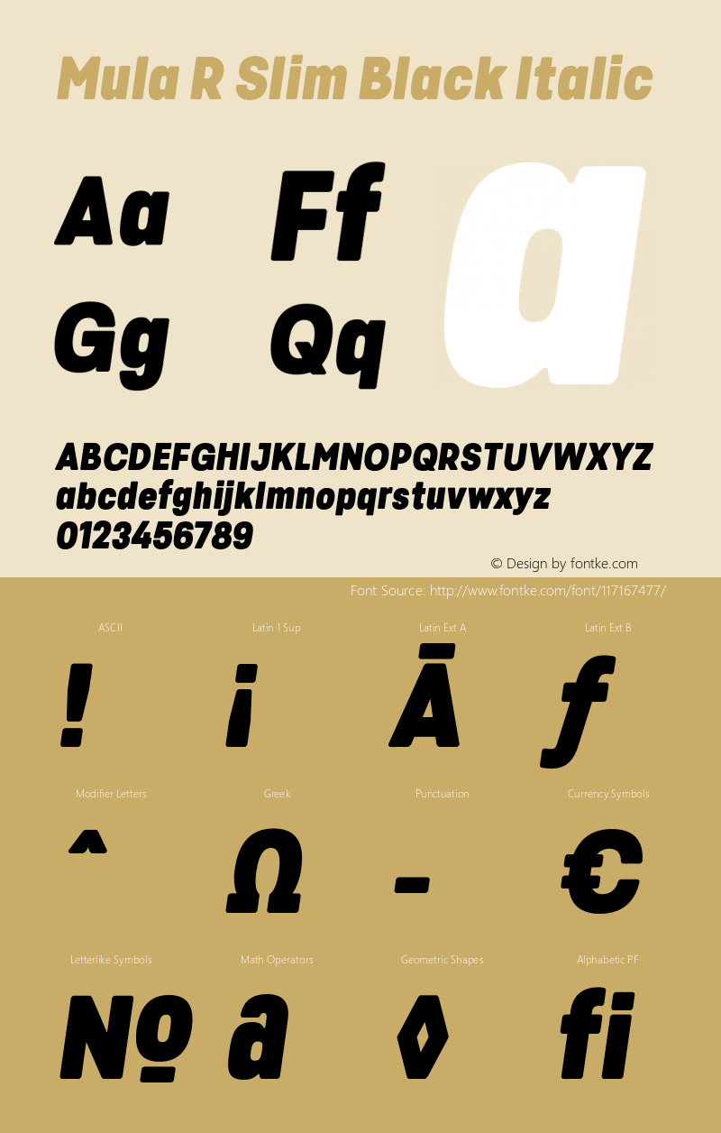 MulaRSlim-BlackItalic Version 1.000 Font Sample