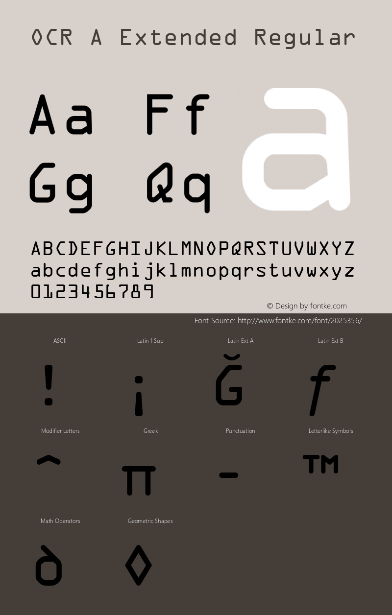 OCR A Extended Regular Version 1.00 Font Sample