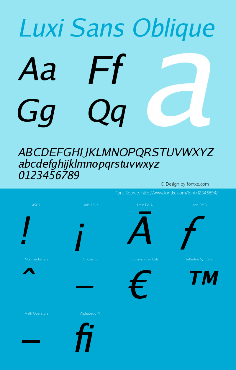 Luxi Sans Oblique Version 1.1000 Font Sample