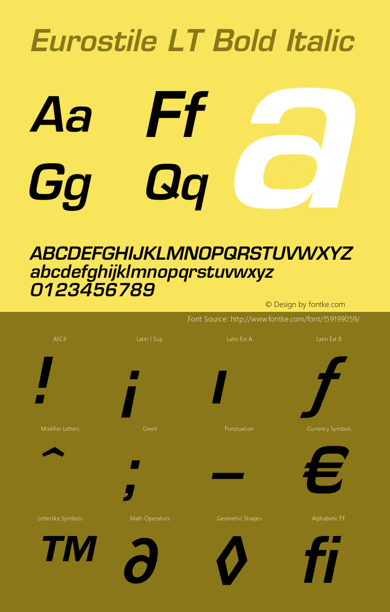 Eurostile LT Demi Oblique Version 6.1; 2002 Font Sample