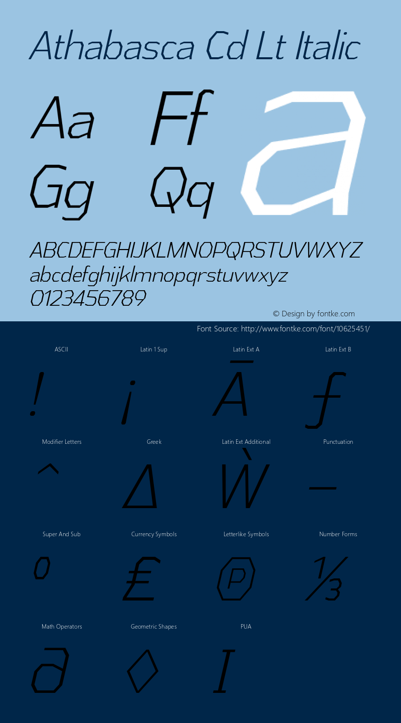 Athabasca Cd Lt Italic Version 1.000 Font Sample