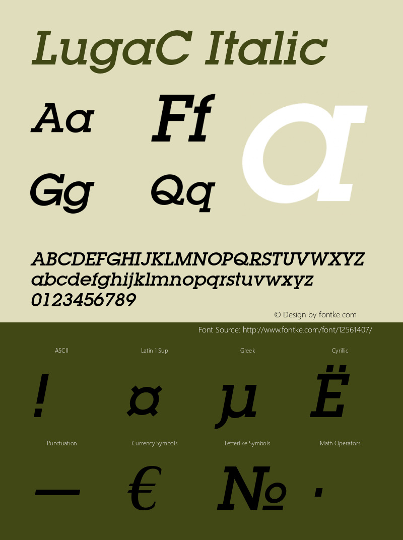 LugaC Italic OTF 1.0;PS 1.000;Core 116;AOCW 1.0 161 Font Sample