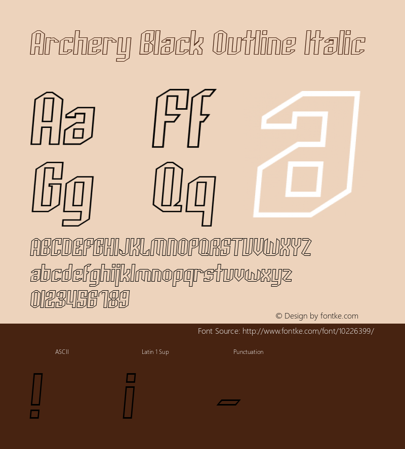 Archery Black Outline Italic 1.0 Font Sample