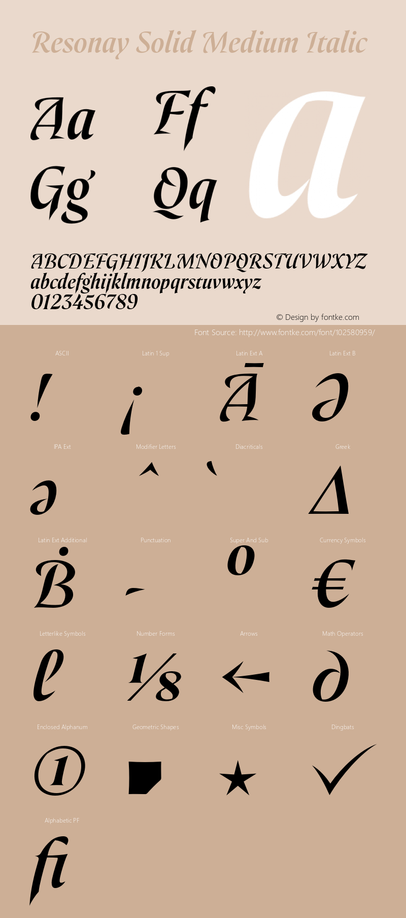 Resonay Solid Medium Italic Version 1.000;hotconv 1.0.109;makeotfexe 2.5.65596 Font Sample