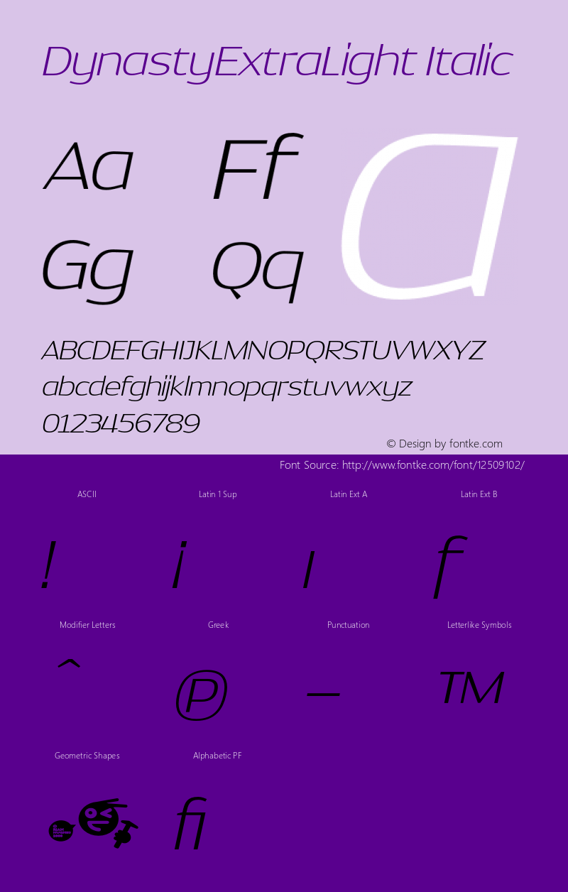 DynastyExtraLight Italic 001.000 Font Sample