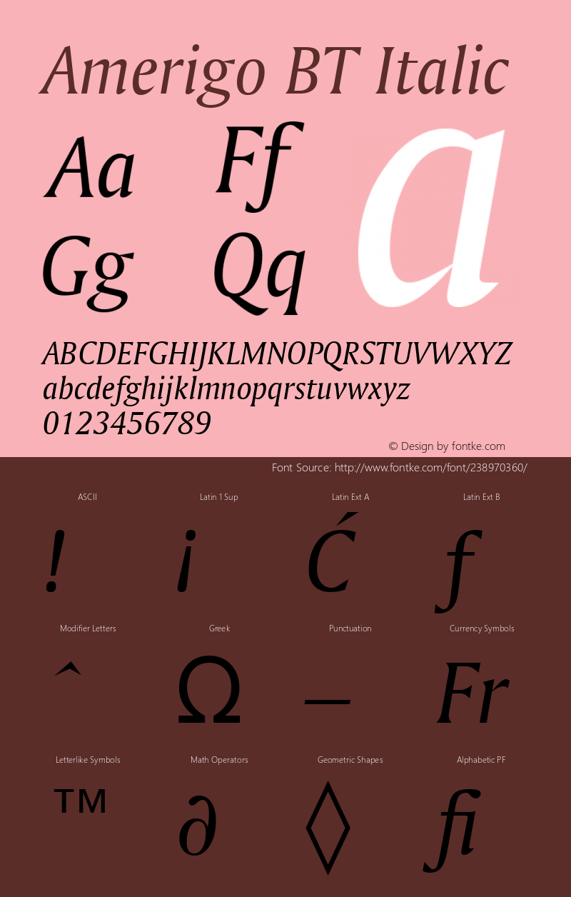 Amerigo BT Italic Version 1.01 emb4-OT图片样张