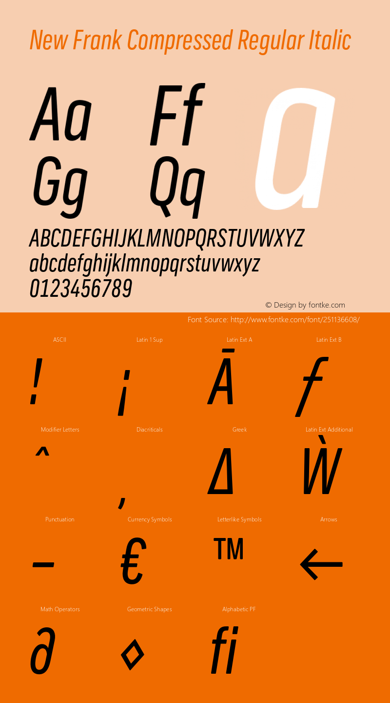 New Frank Compressed Regular Italic Version 2.101;FEAKit 1.0图片样张