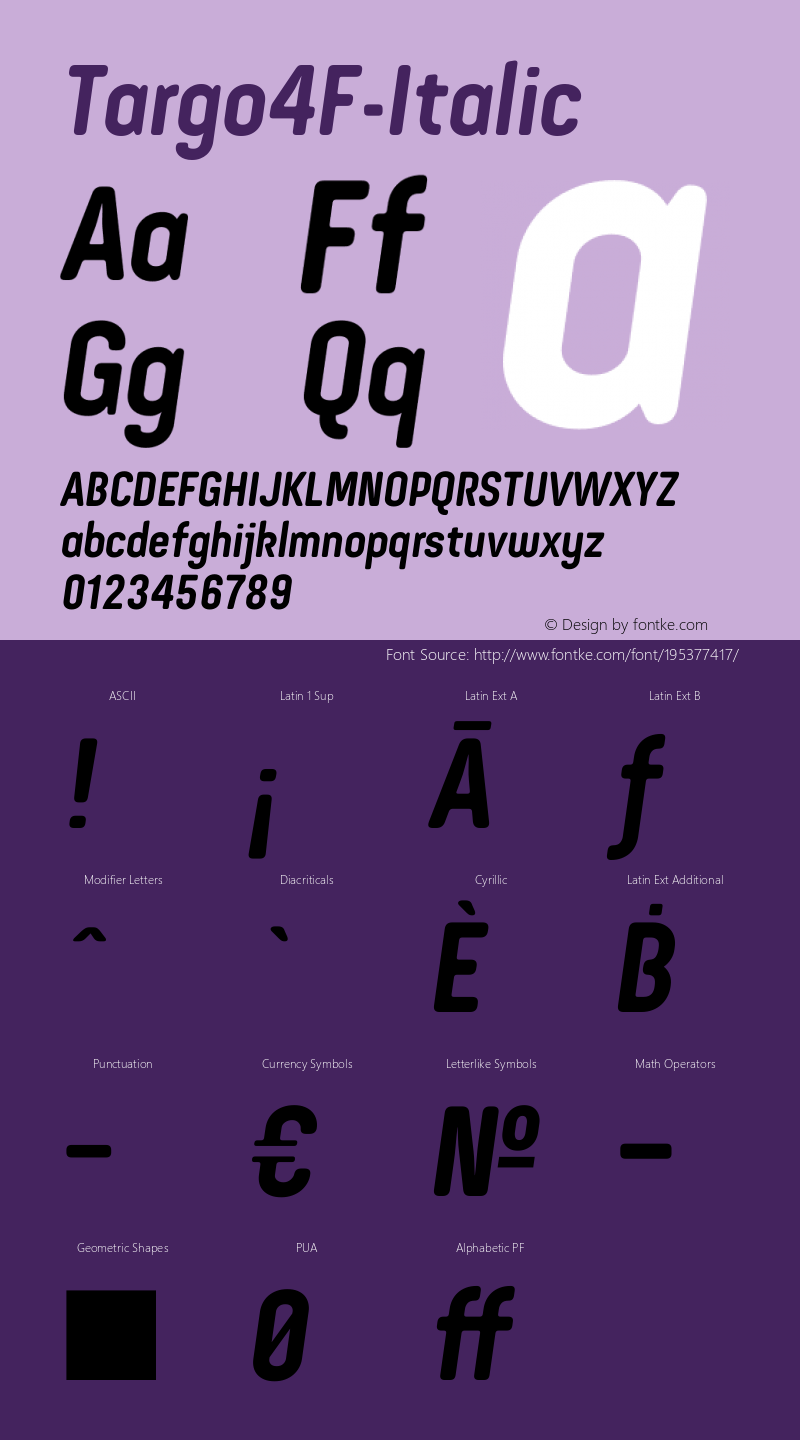 ☞Targo 4F Italic 1.0;com.myfonts.4thfebruary.targo-4f.italic.wfkit2.3VNJ图片样张