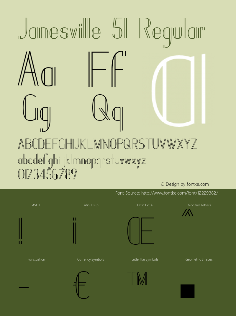 Janesville 51 Regular Version 1.0; 2004; initial release Font Sample