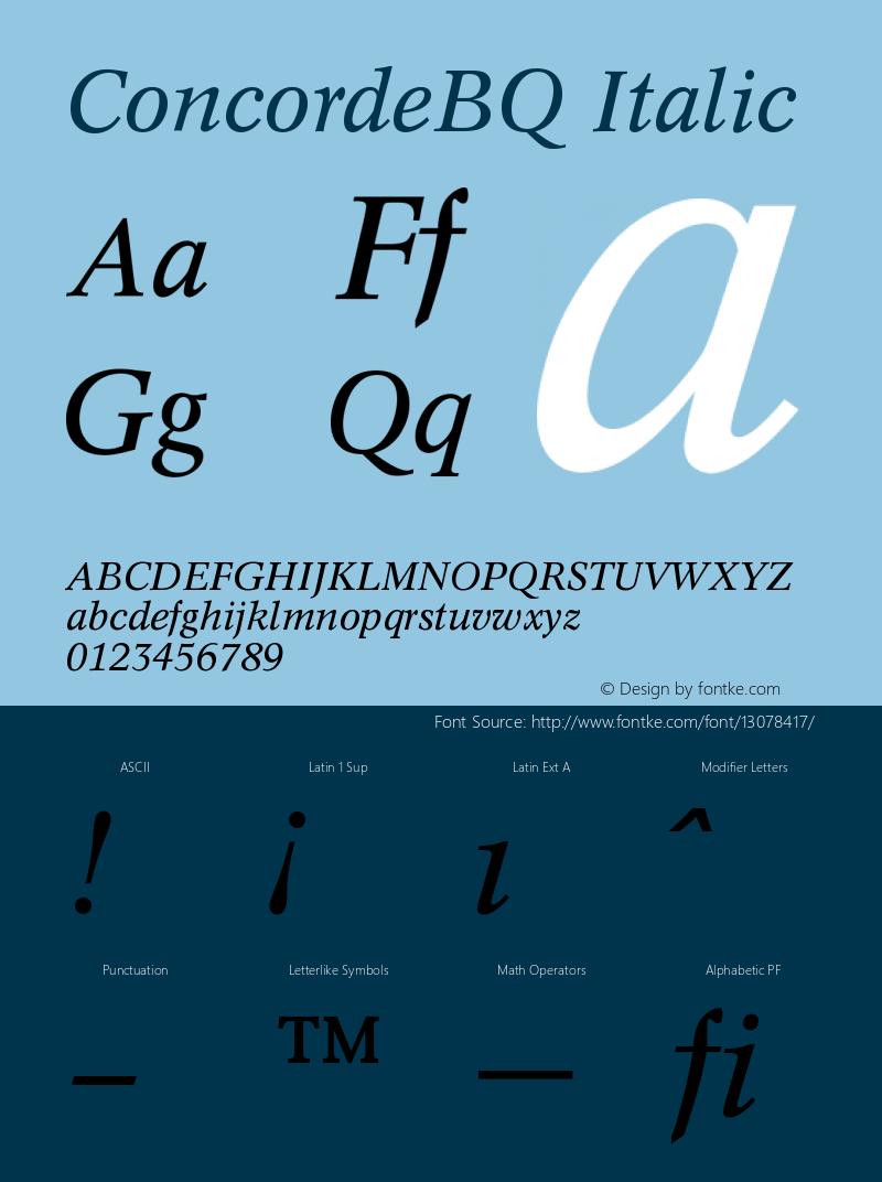 ConcordeBQ Italic Version 001.000 Font Sample