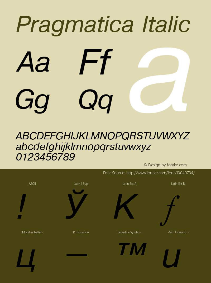 Pragmatica Italic 001.001 Font Sample