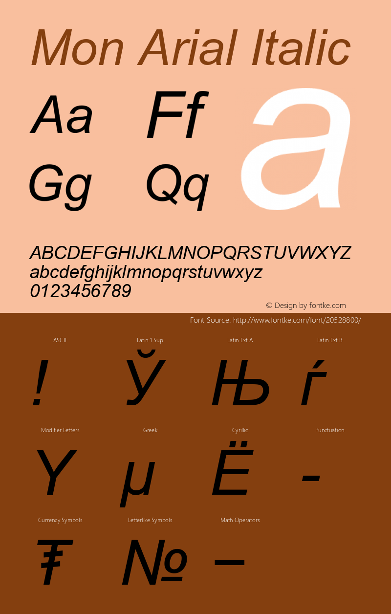 Mon Arial Italic Version 1.00 Font Sample