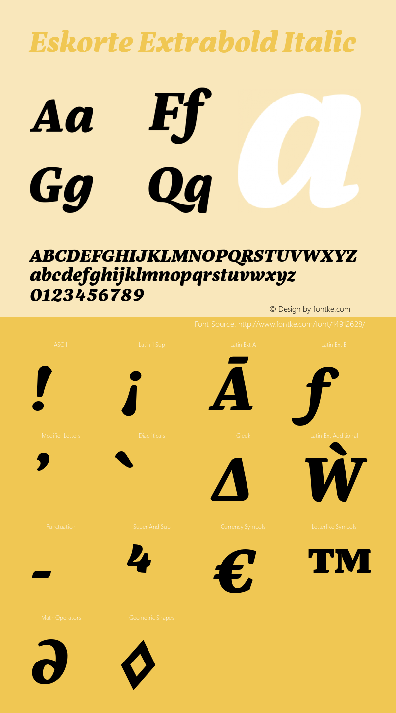 Eskorte Extrabold Italic Version 1.000 Font Sample