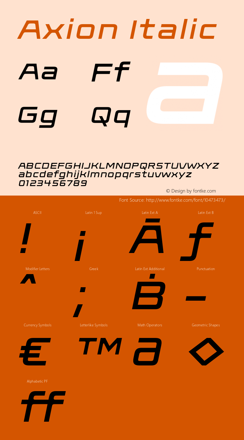 Axion Italic OTF 1.000;PS 001.000;Core 1.0.34 Font Sample