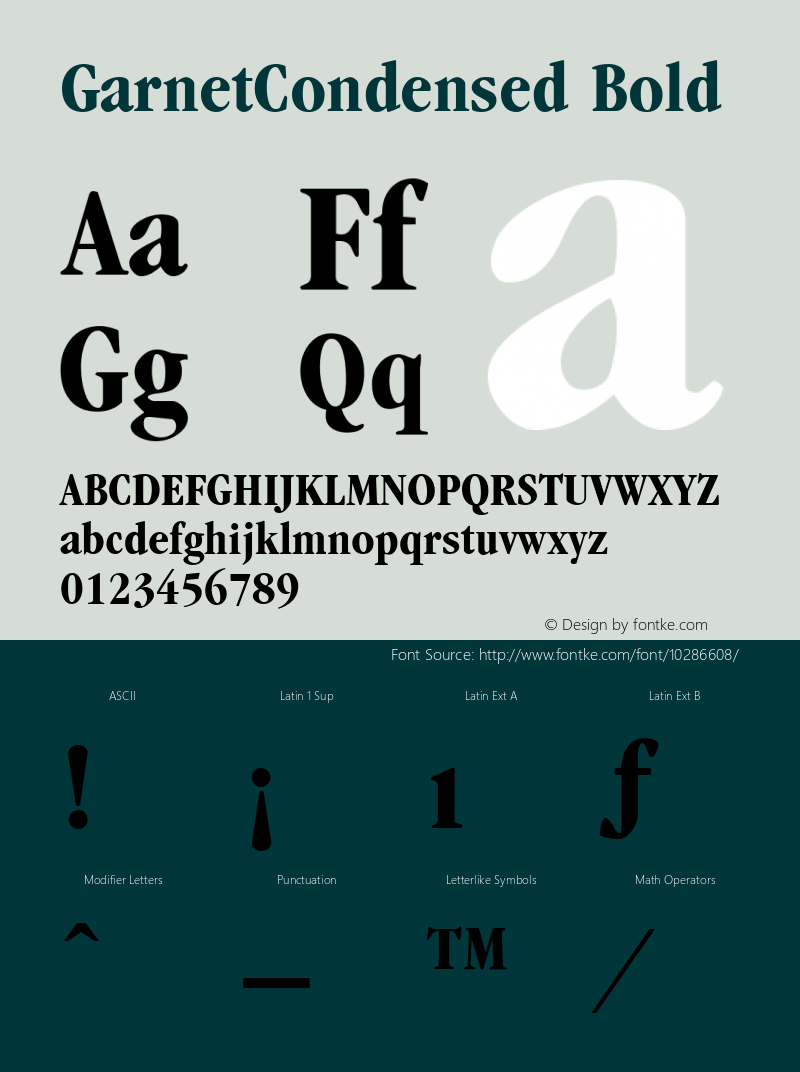 GarnetCondensed Bold Accurate Research Professional Fonts, Copyright (c)1995 Font Sample