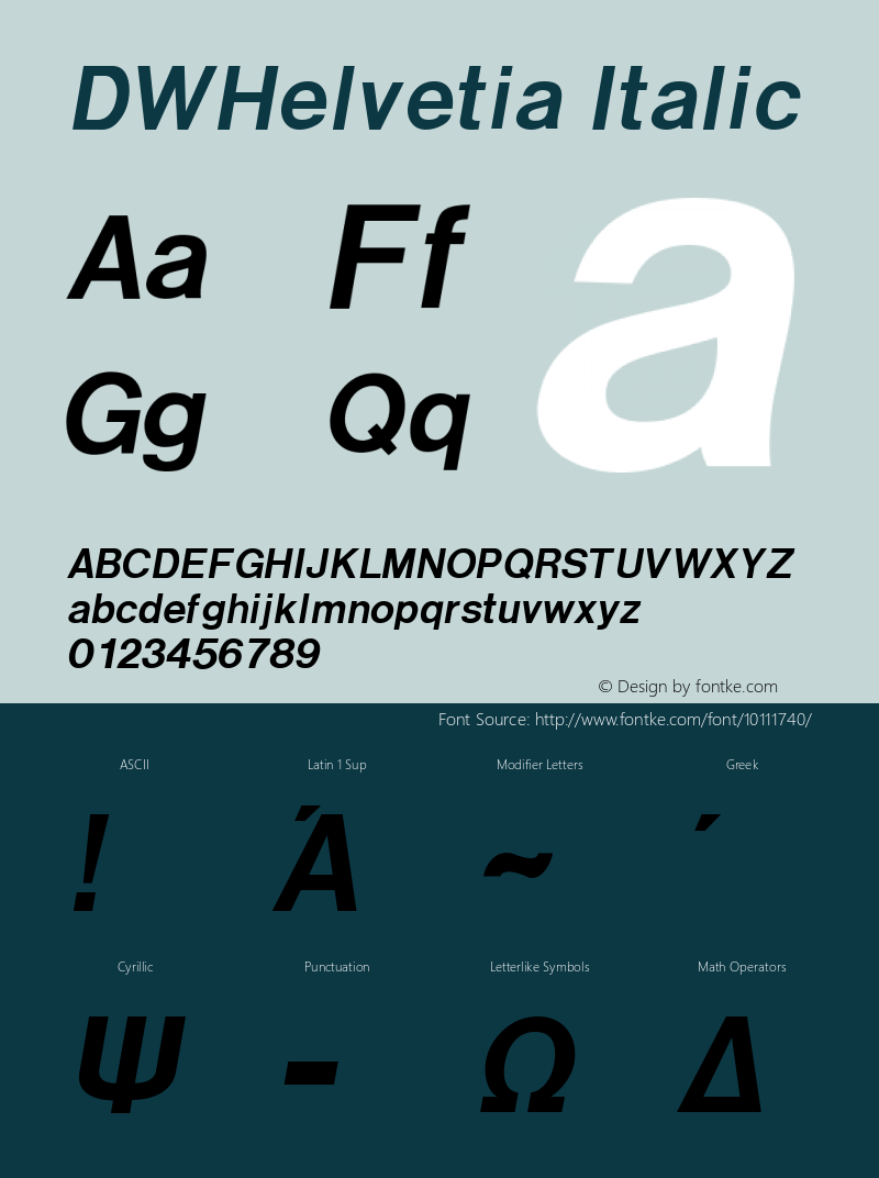 DWHelvetia Italic 10/26/2002 Font Sample