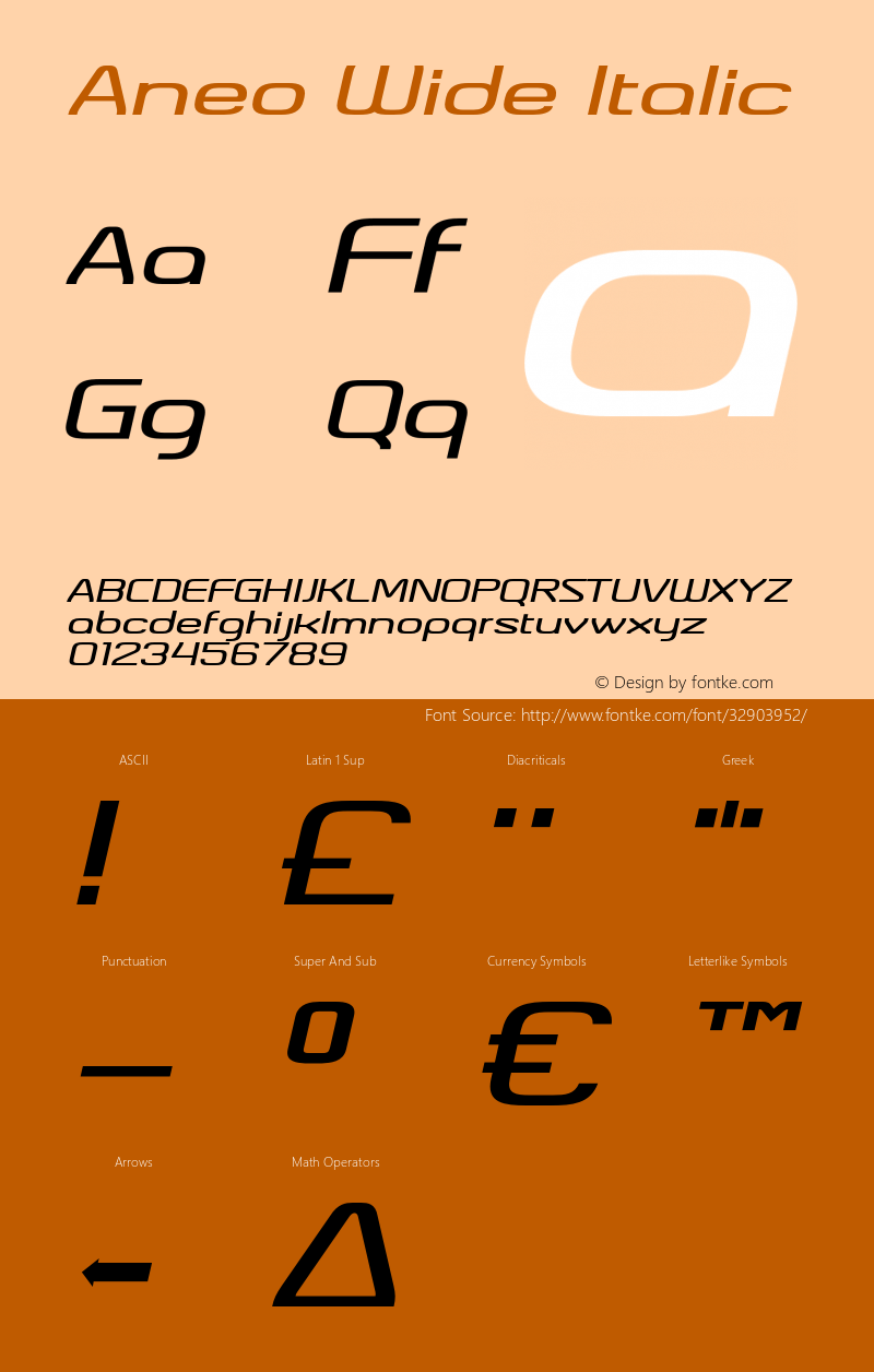 Aneo Wide Italic Version 1.000 Font Sample