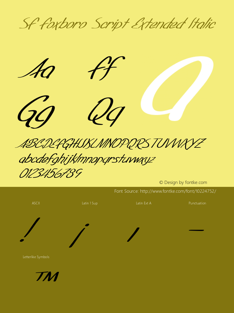 SF Foxboro Script Extended Italic Version 1.1 Font Sample