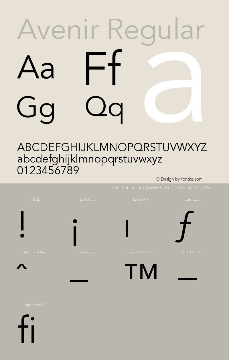 Avenir Regular 001.000 Font Sample