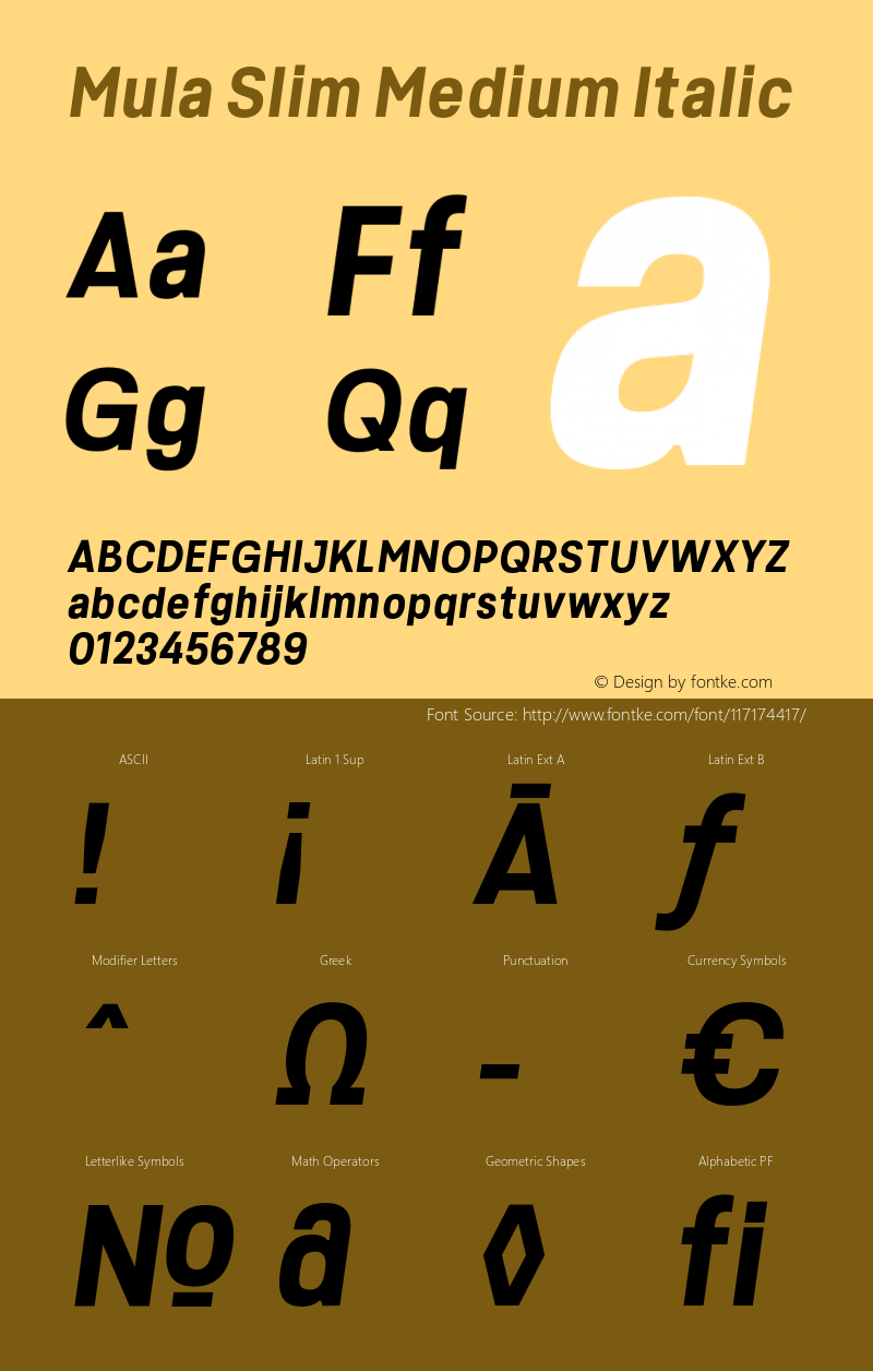 MulaSlim-MediumItalic Version 1.000 Font Sample