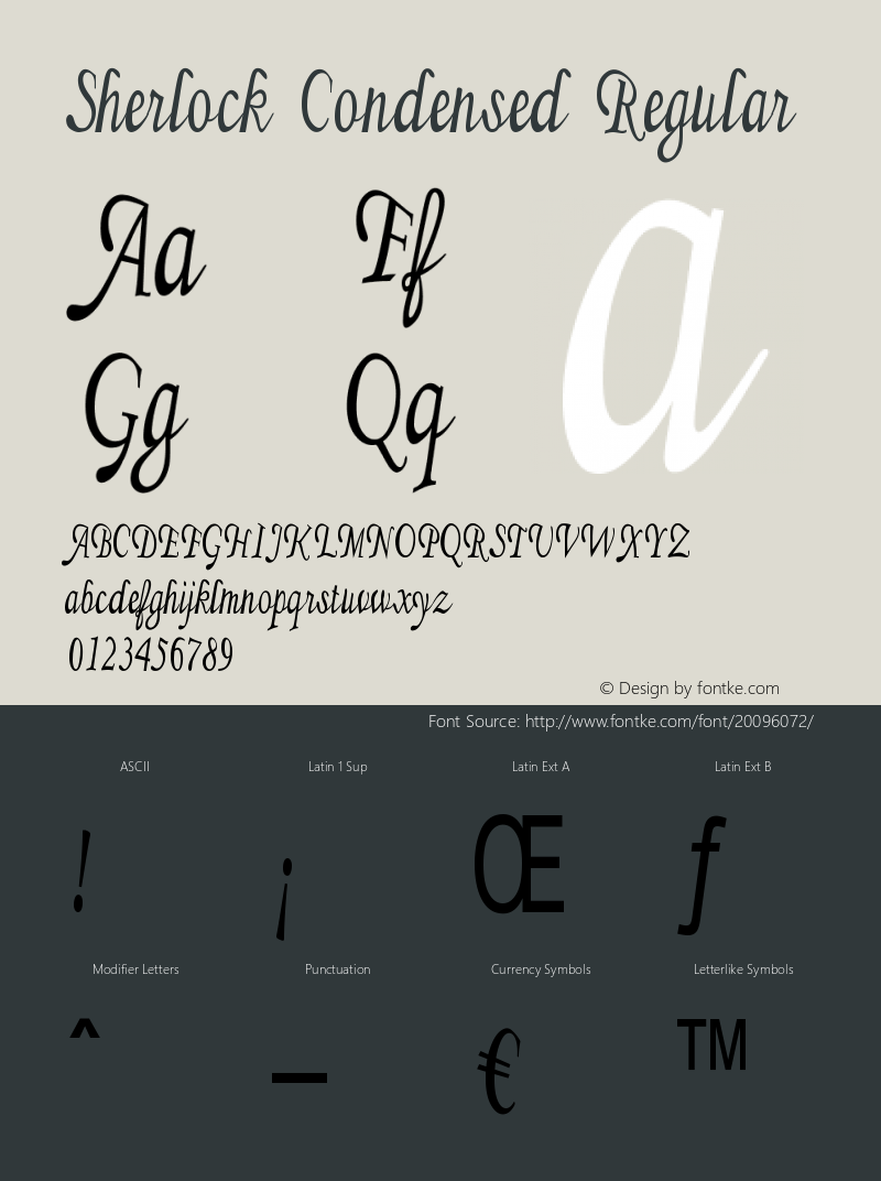 Sherlock-CondensedRegular Version 1.000 Font Sample