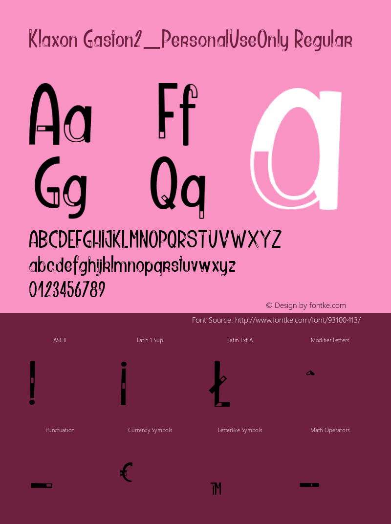 Klaxon Gaston2_PersonalUseOnly Version 1.000 2020 initial release Font Sample