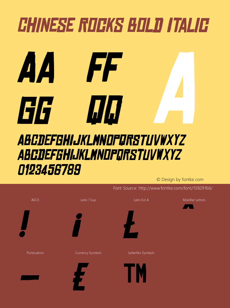 Chinese Rocks Bold Italic Version 1.01 Font Sample