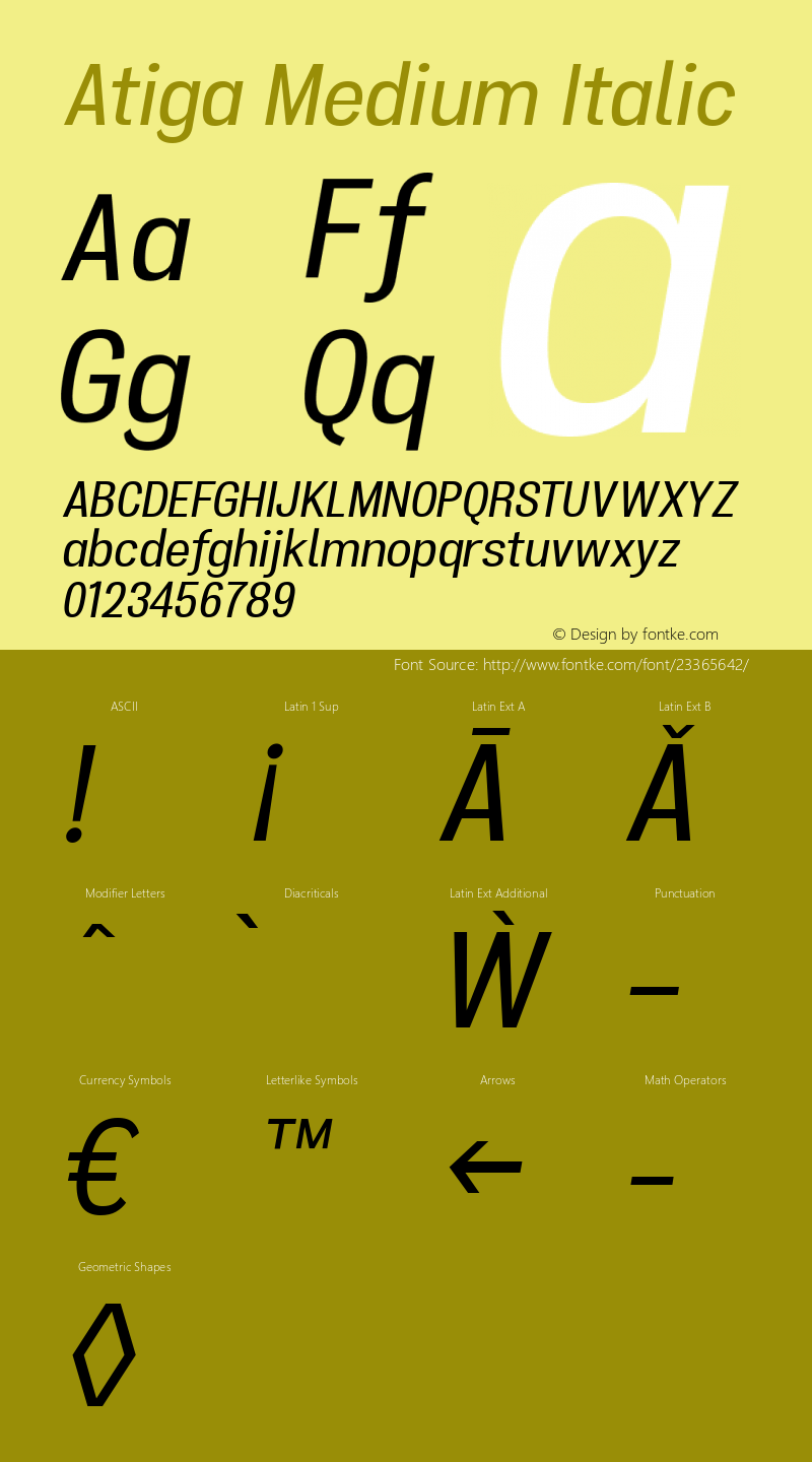 Atiga Medium Italic Version 1.100 Font Sample