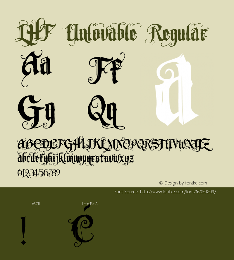 LHF Unlovable Regular Version 1.00 November 18, 2013, initial release Font Sample