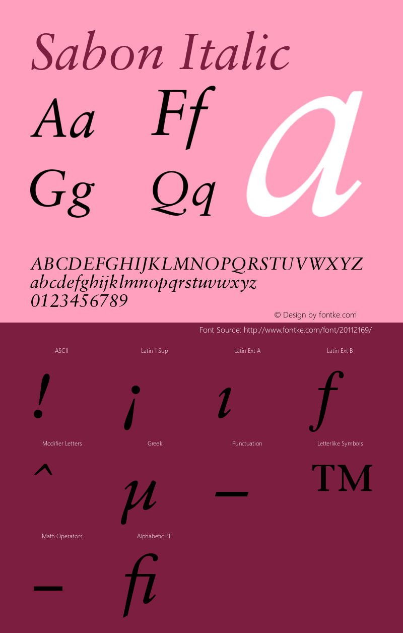 12 Sabon* Italic   13232 Version 001.000 Font Sample