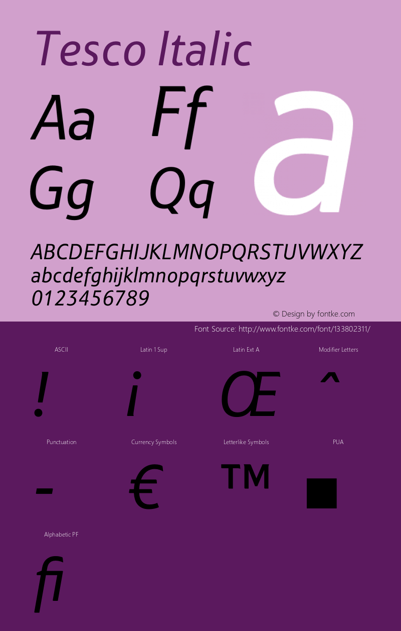 Tesco Italic Version 1.00 Font Sample