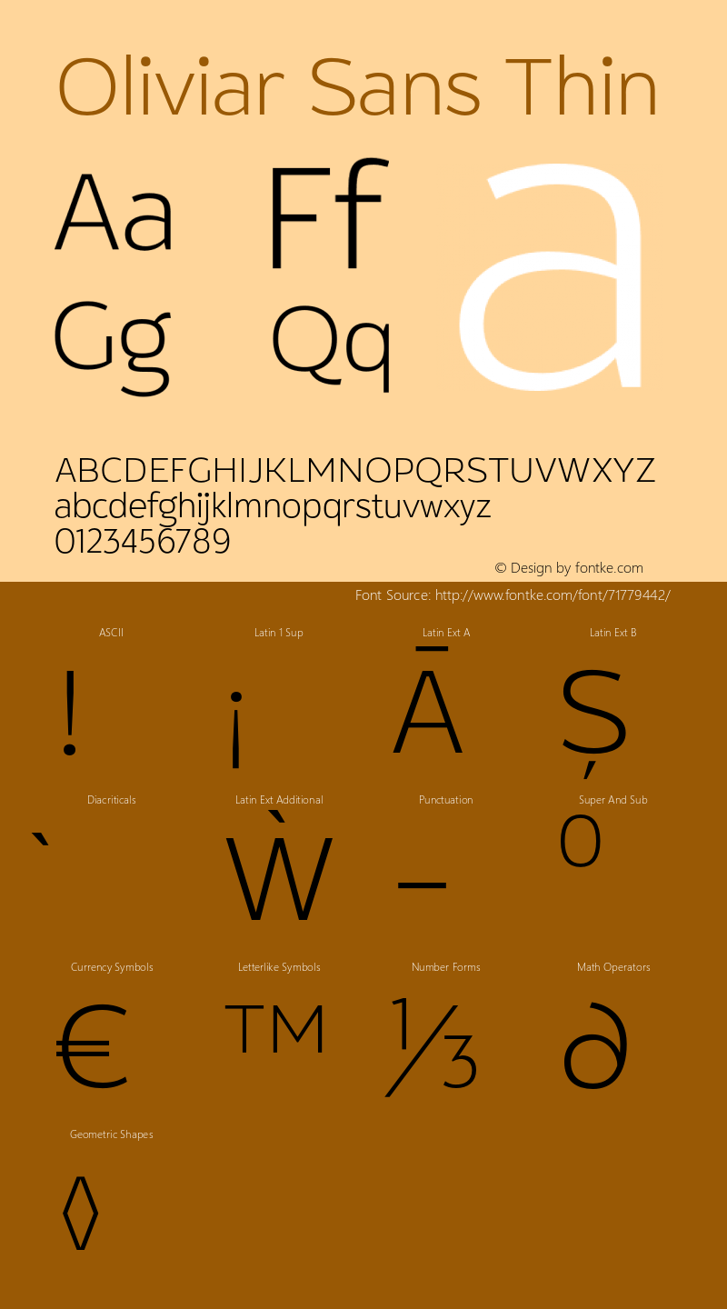 Oliviar Sans Thin Version 1.002;hotconv 1.0.109;makeotfexe 2.5.65596 Font Sample