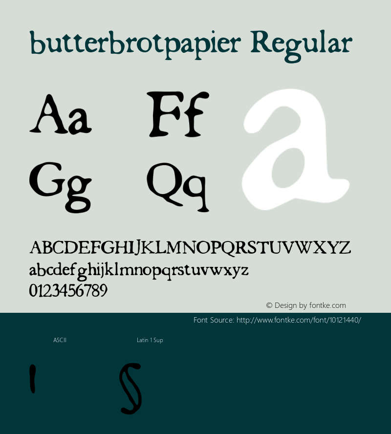 butterbrotpapier Regular Version: 04/29/00 16:30:29 Font Sample