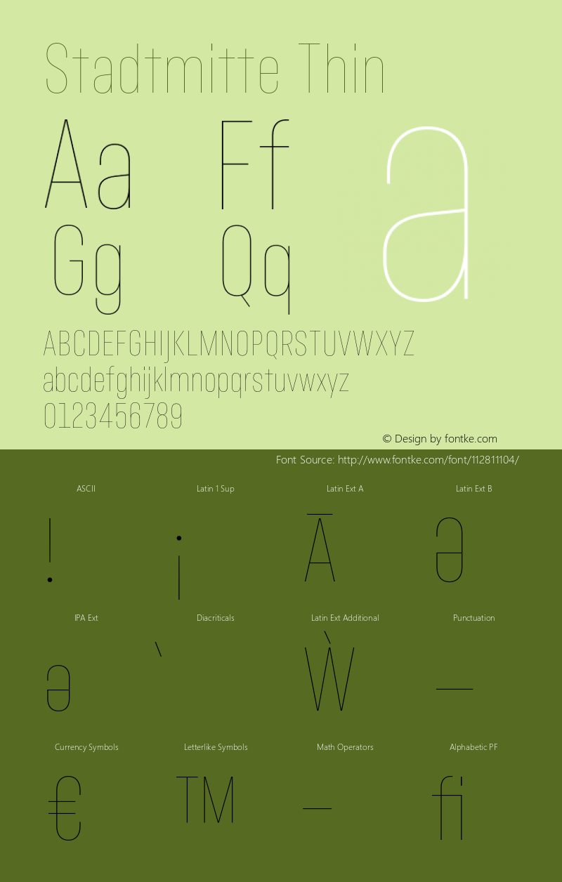 Stadtmitte Thin Version 1.000;hotconv 1.0.109;makeotfexe 2.5.65596 Font Sample