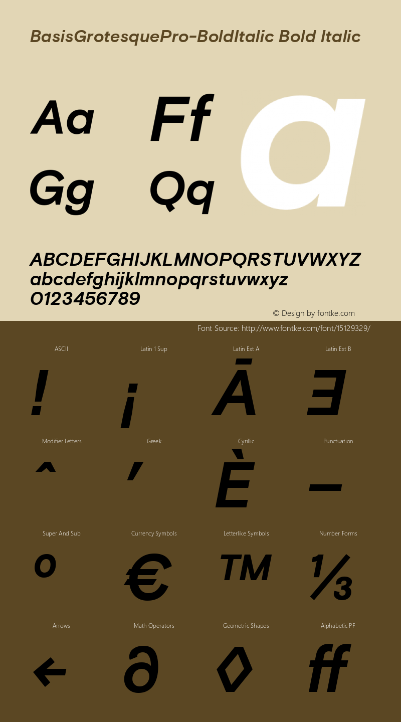 BasisGrotesquePro-BoldItalic Bold Italic Version 1.000 Font Sample