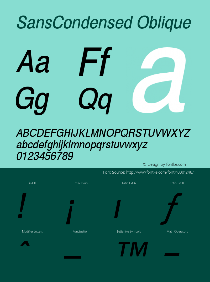 SansCondensed Oblique 1.000 Font Sample