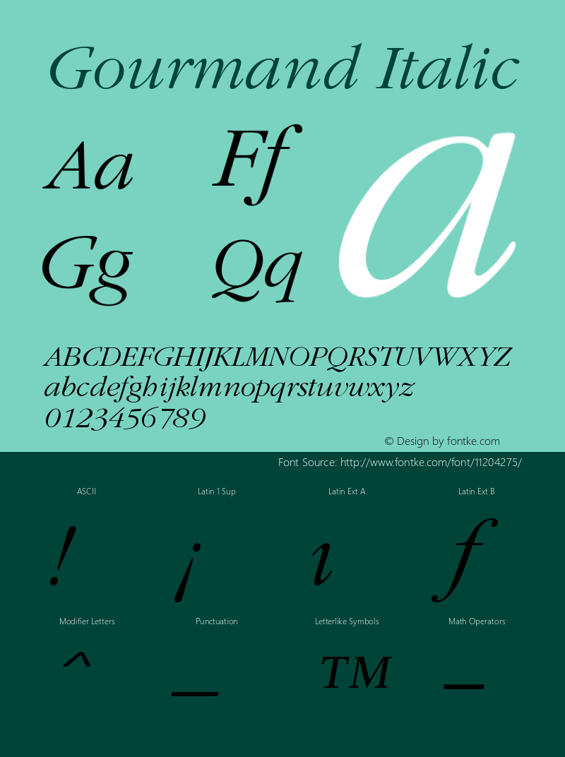 Gourmand Italic Version 001.000 Font Sample