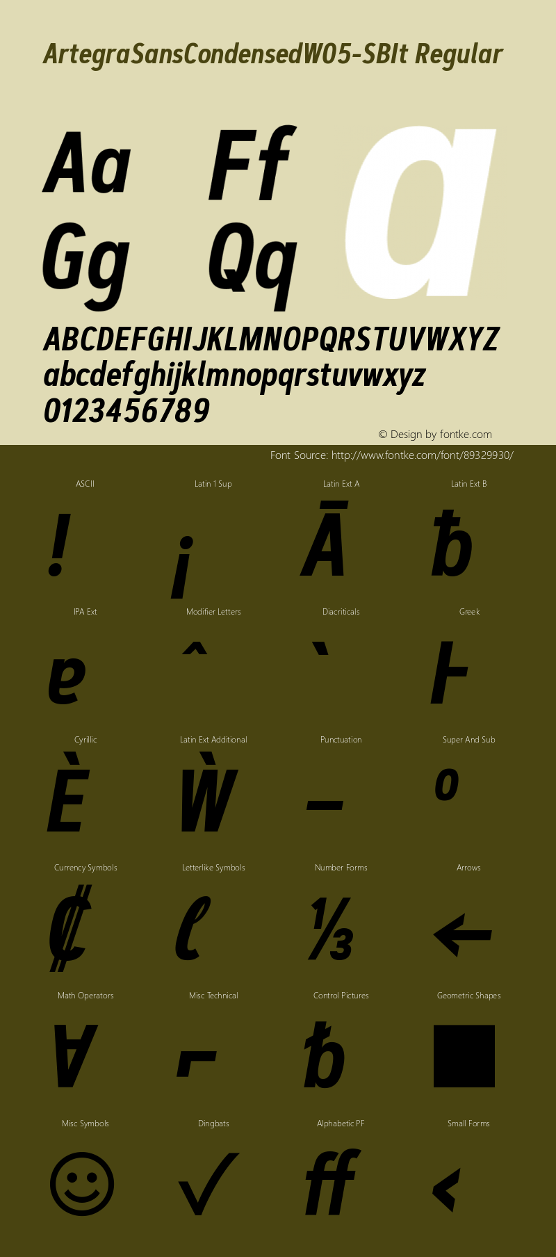 Artegra Sans Condensed W05 SBIt Version 1.004 Font Sample