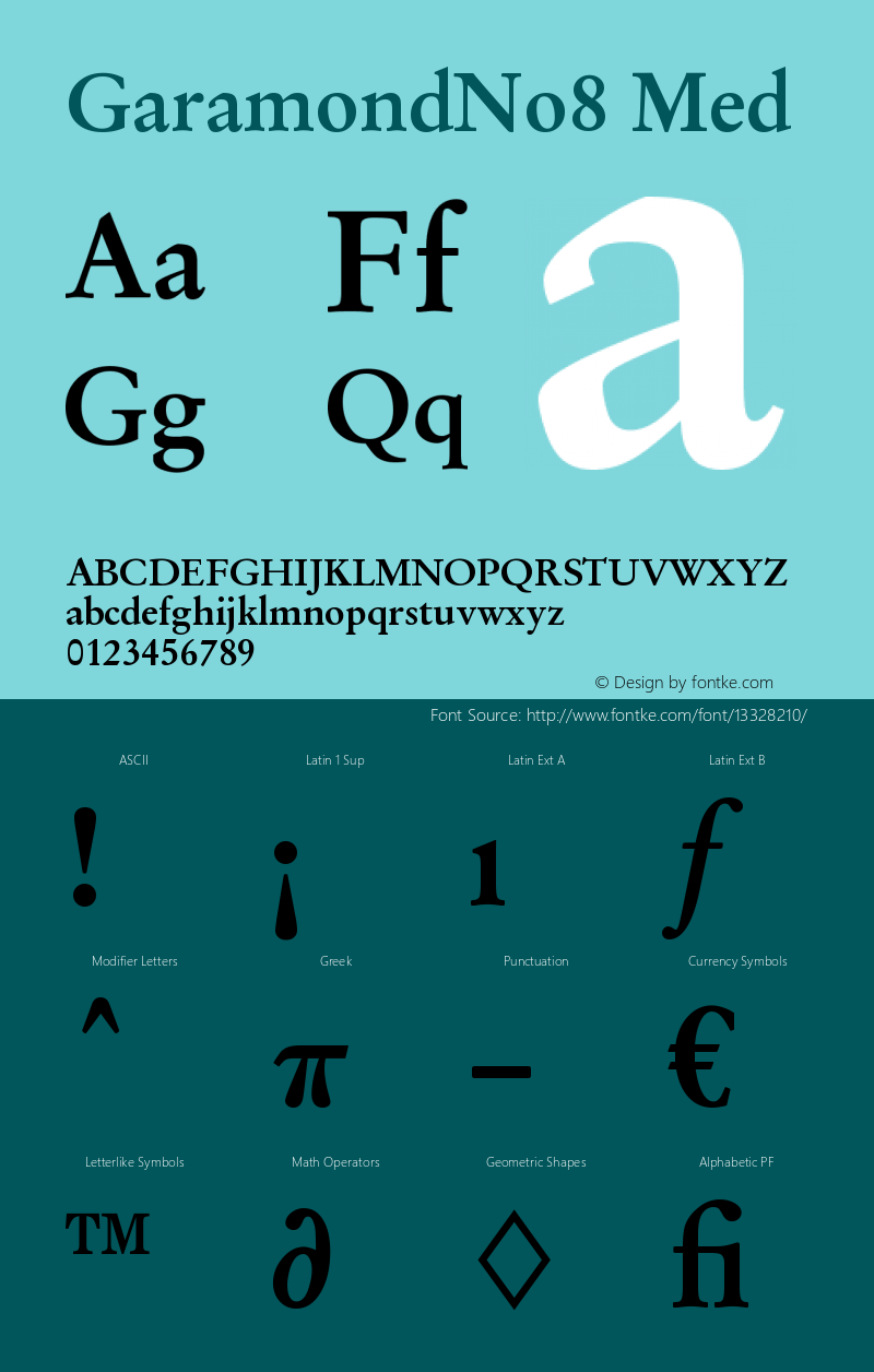 GaramondNo8 Med Version 1.05 Font Sample