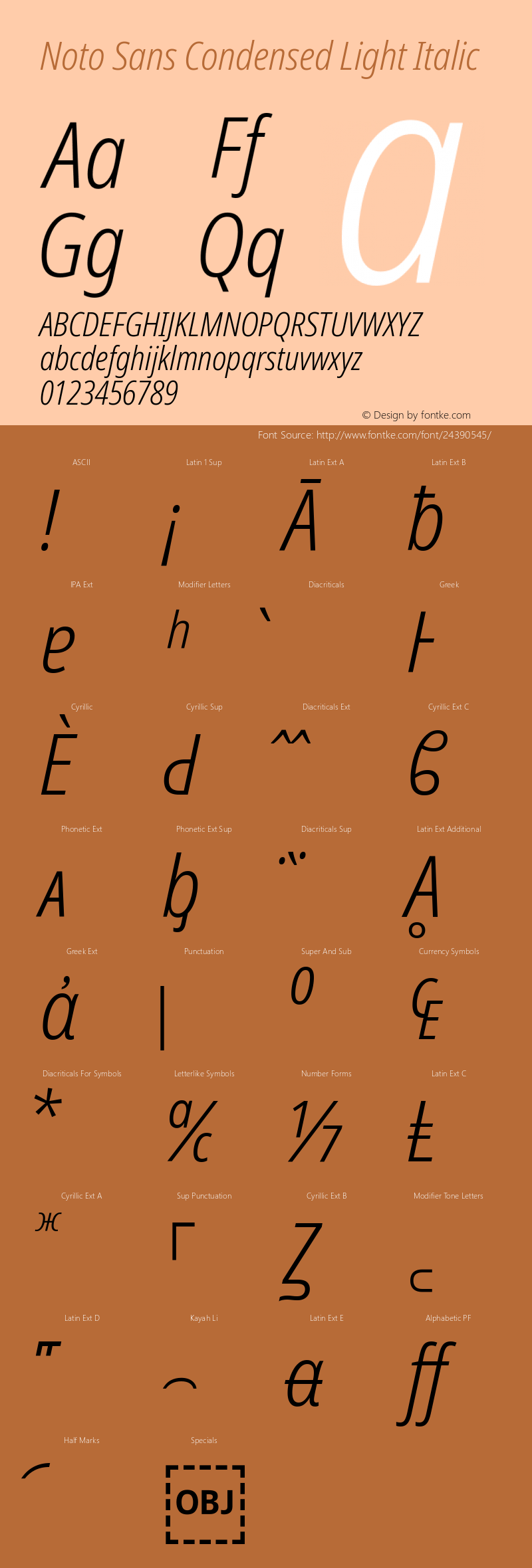 Noto Sans Condensed Light Italic Version 2.000 Font Sample