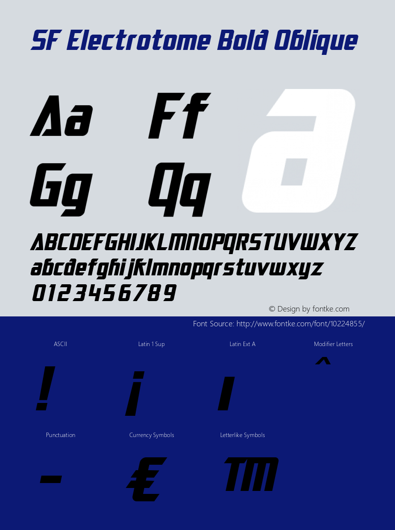 SF Electrotome Bold Oblique Version 1.1 Font Sample