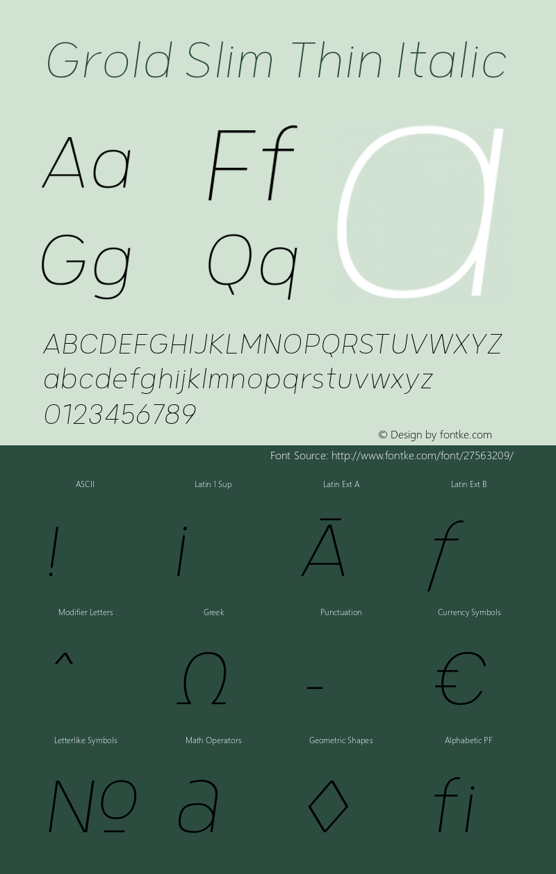 Grold Slim Thin Italic Version 1.000;YWFTv17 Font Sample