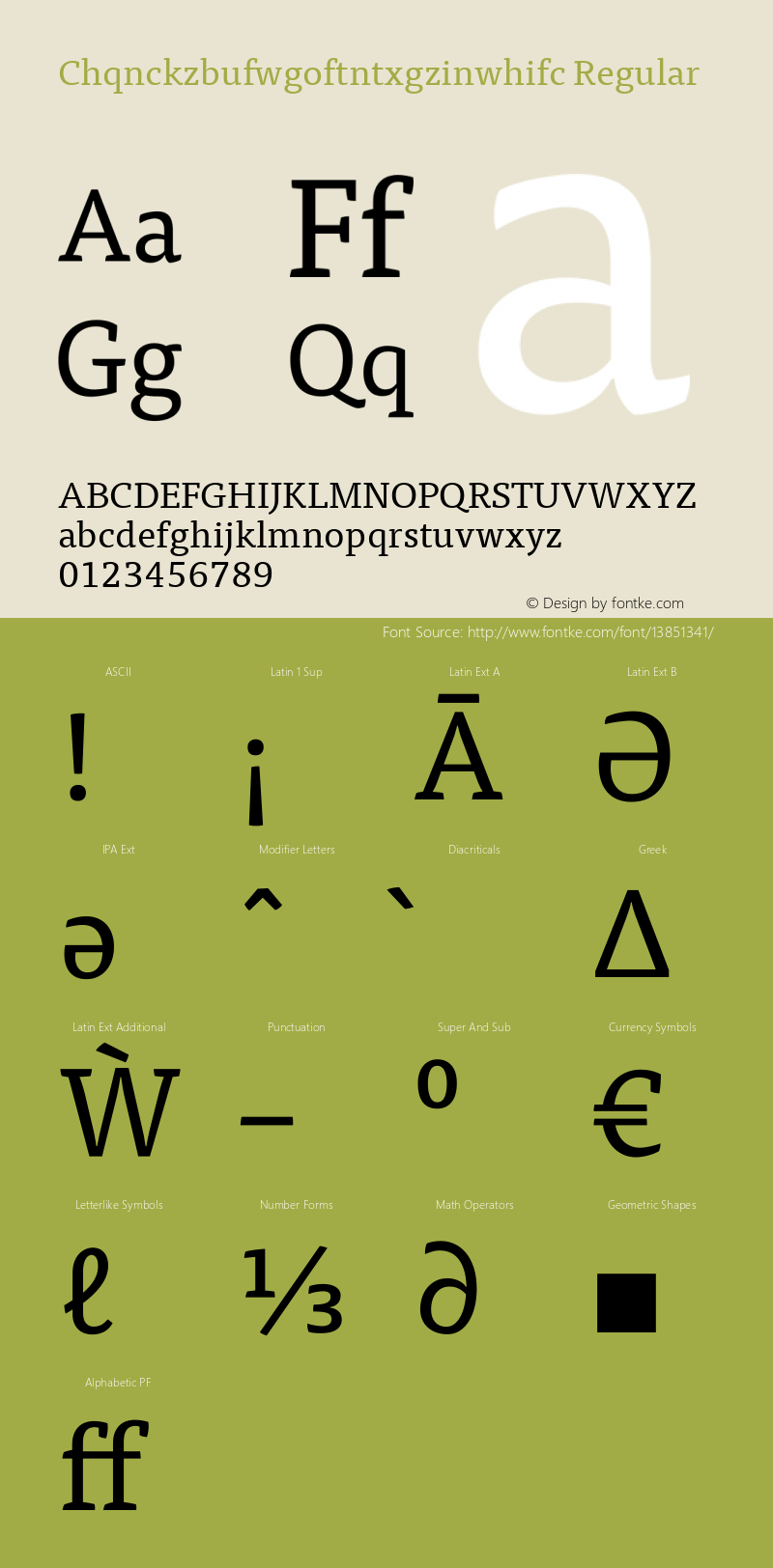 Chqnckzbufwgoftntxgzinwhifc Regular Version 7.504; 2009; Build 1002 Font Sample