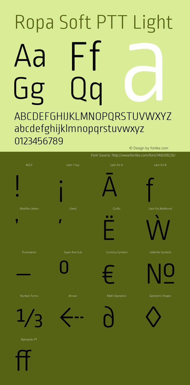 RopaSoftPTT-Light Version 1.001; build 0001 Font Sample