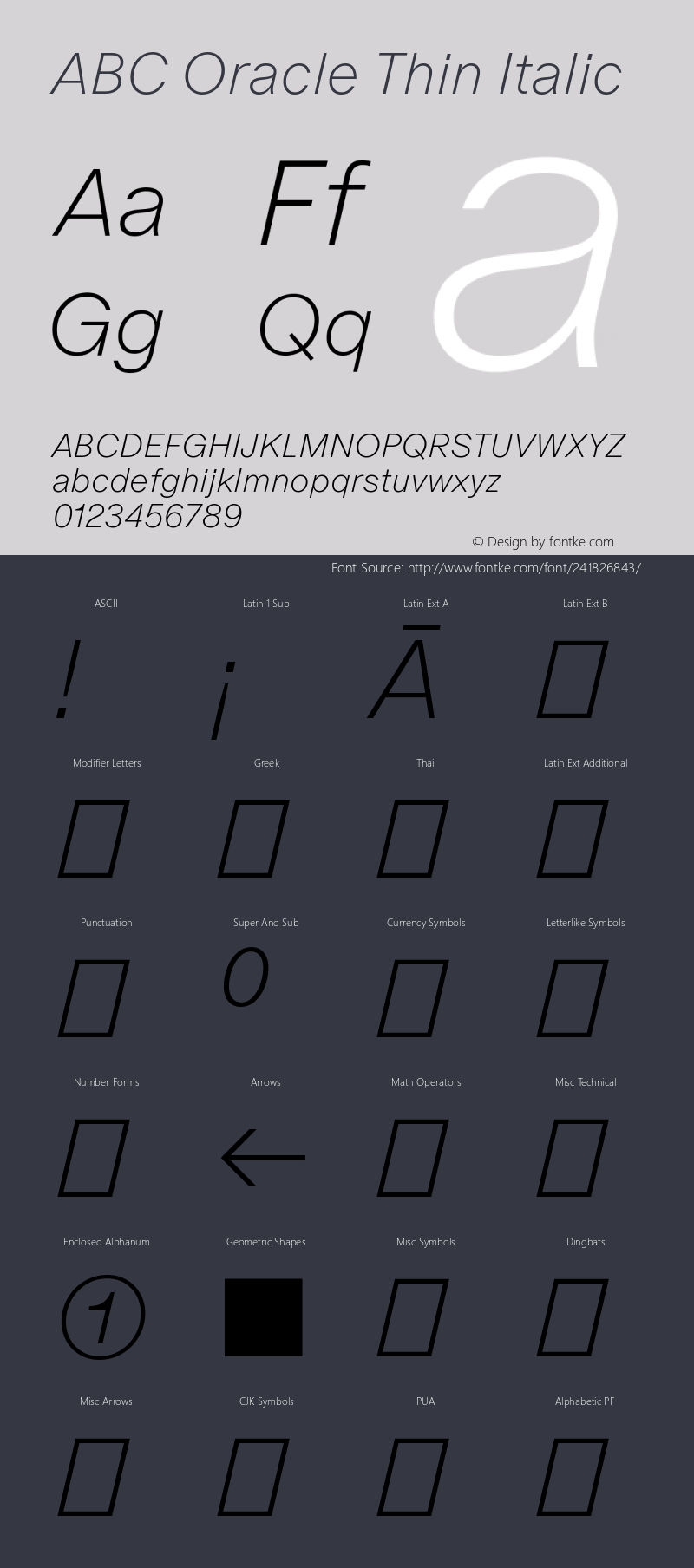 ABC Oracle Thin Italic Version 1.000图片样张